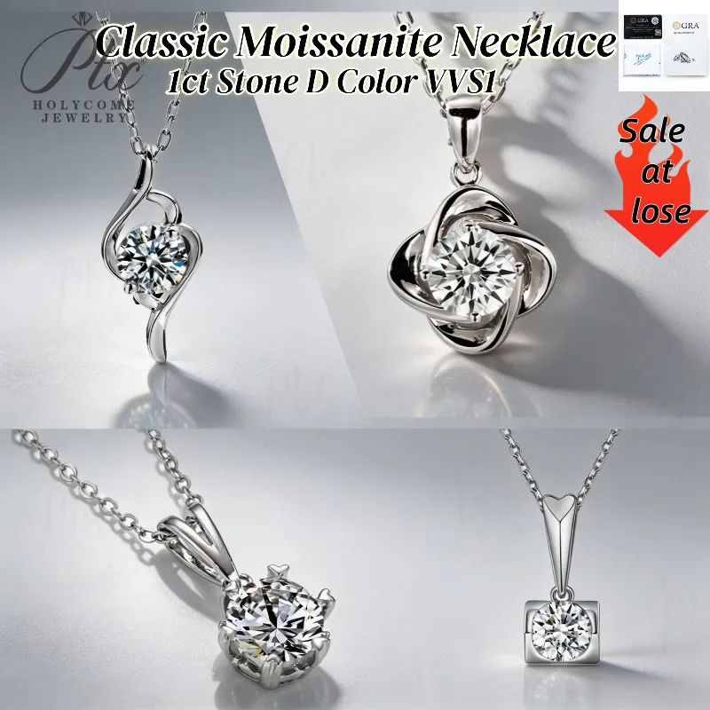 1ct Moissanite Necklace D Color VVS1 Clarity 925 Sterling Silver Charm Jewelry for Women High Quality Anniversary Gift on Sale
