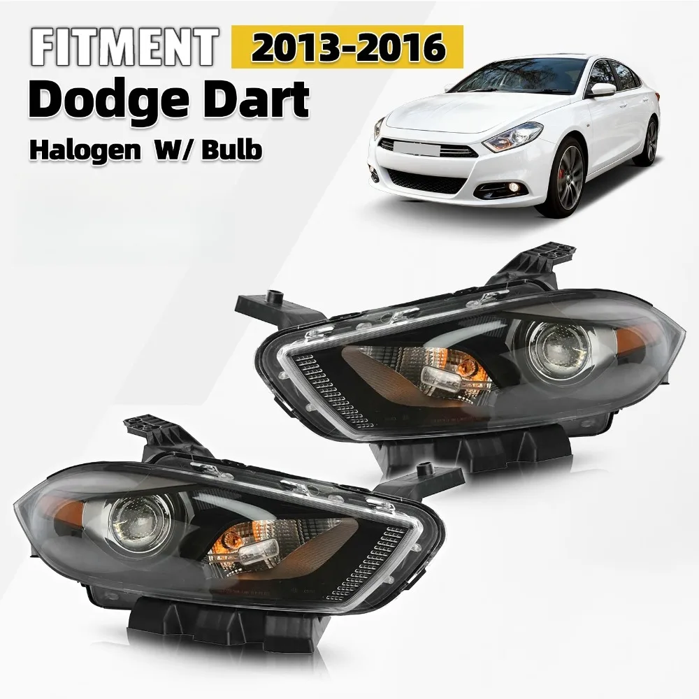 

Галогенная фара для Dodge Dart 2013-2016 с черной отделкой и лампой, левая+правая сторона