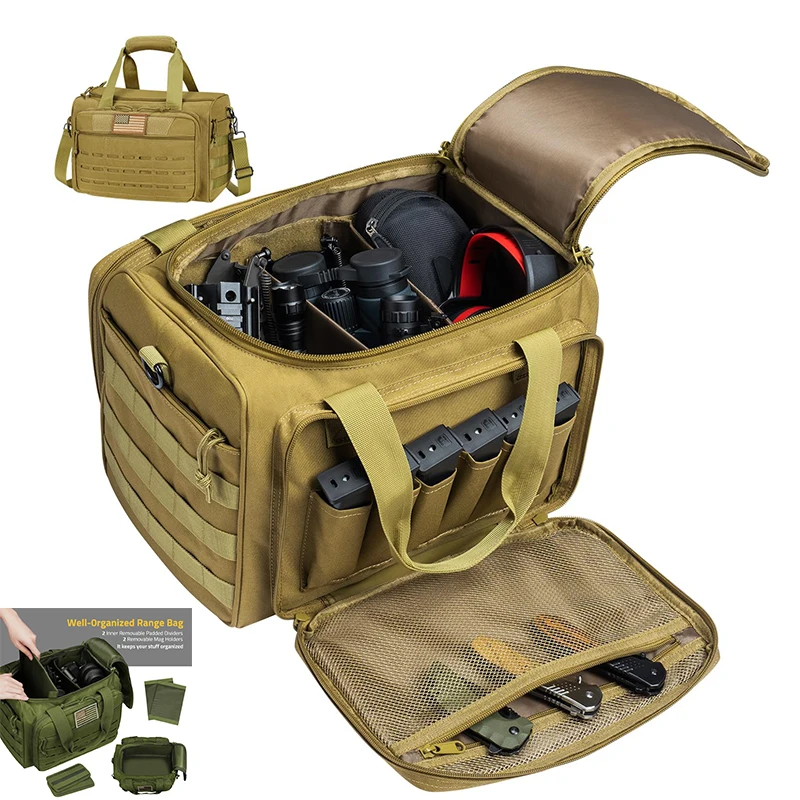 CVLIFE Tactical Gun Range Bag Pistol Shooting Range Duffle Range for Handguns Lockable Zipper Shooting Outdoor Huntin