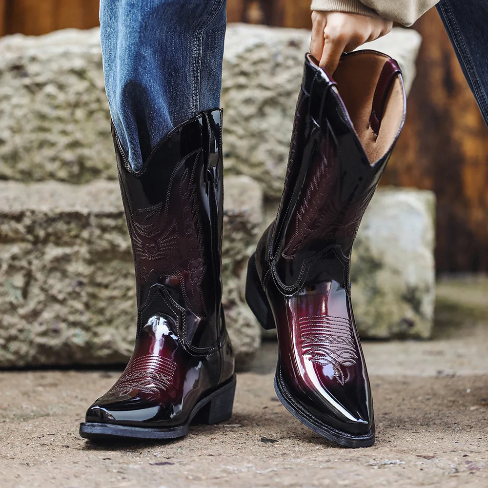 

Cowboy Mid-calf Boots Men Woman Punk Goth Pointed Western Boot Retro Fashion Black Plus Size 35-48 Women Shoes Zapatos Hombre