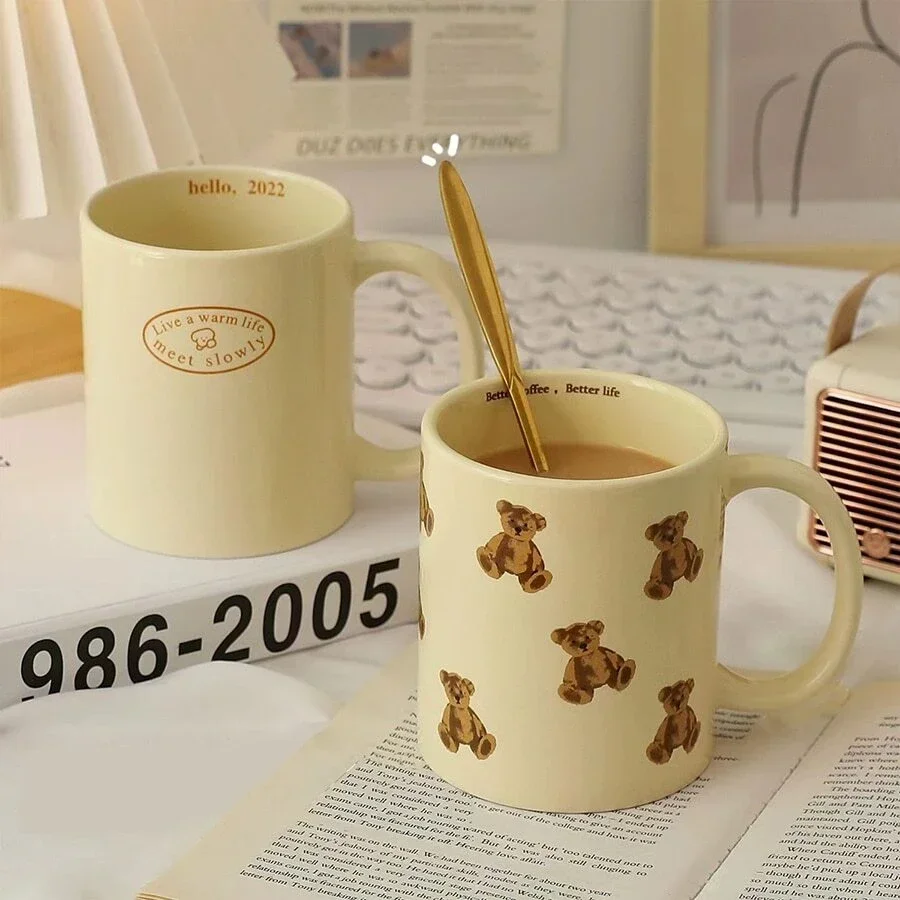 300ml Cute Restore Ancient Ways Bear Mug Ceramic Cup Fun and Novel Gift for Ladies and Girls Coffee Cup Drinking Mug Water Cup