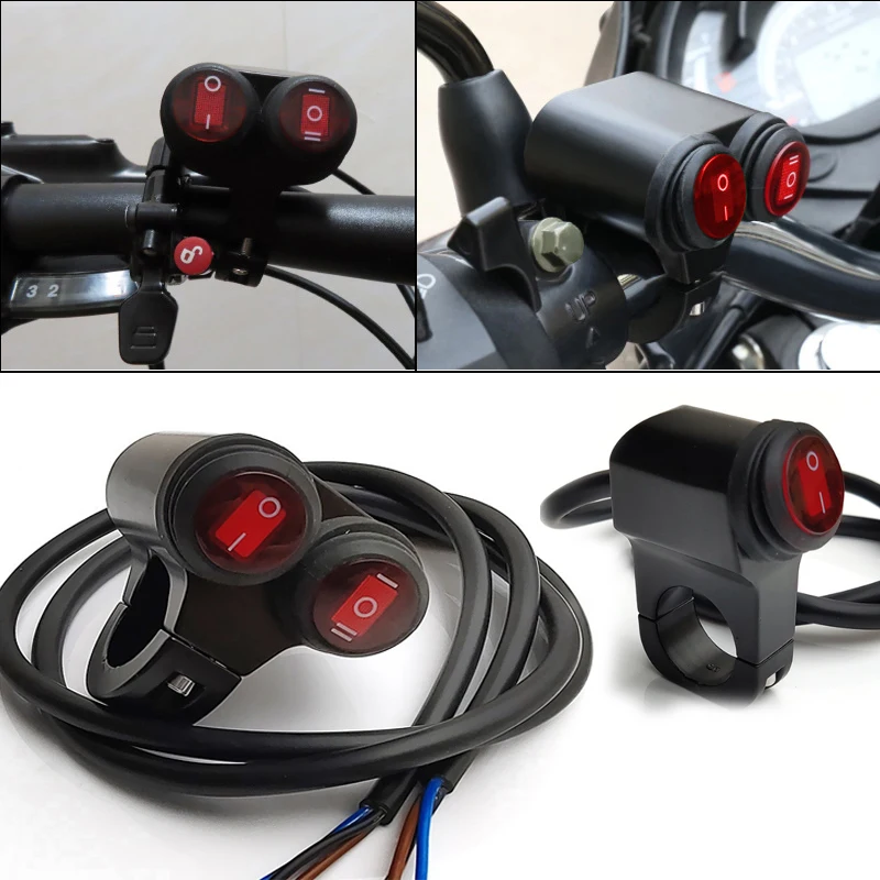 Motorbike Handlebar Light Switch Waterproof Aluminium Alloy Spotlight Double Flashing Far And Near Light Power-off Switch