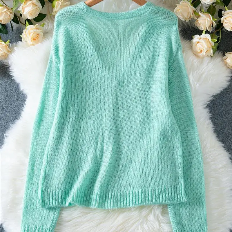 Ele V-Ne Suéter con botones de color puro Jaet Cárdigan abierto para mujer Prendas de abrigo de punto Verano 2025 Tendencia Faion