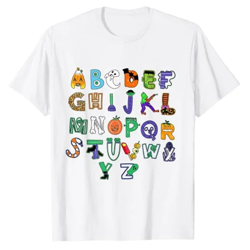 Halloween Alphabet ABC Teacher Costume Kids Cute T-Shirt Graphic Tee Tops