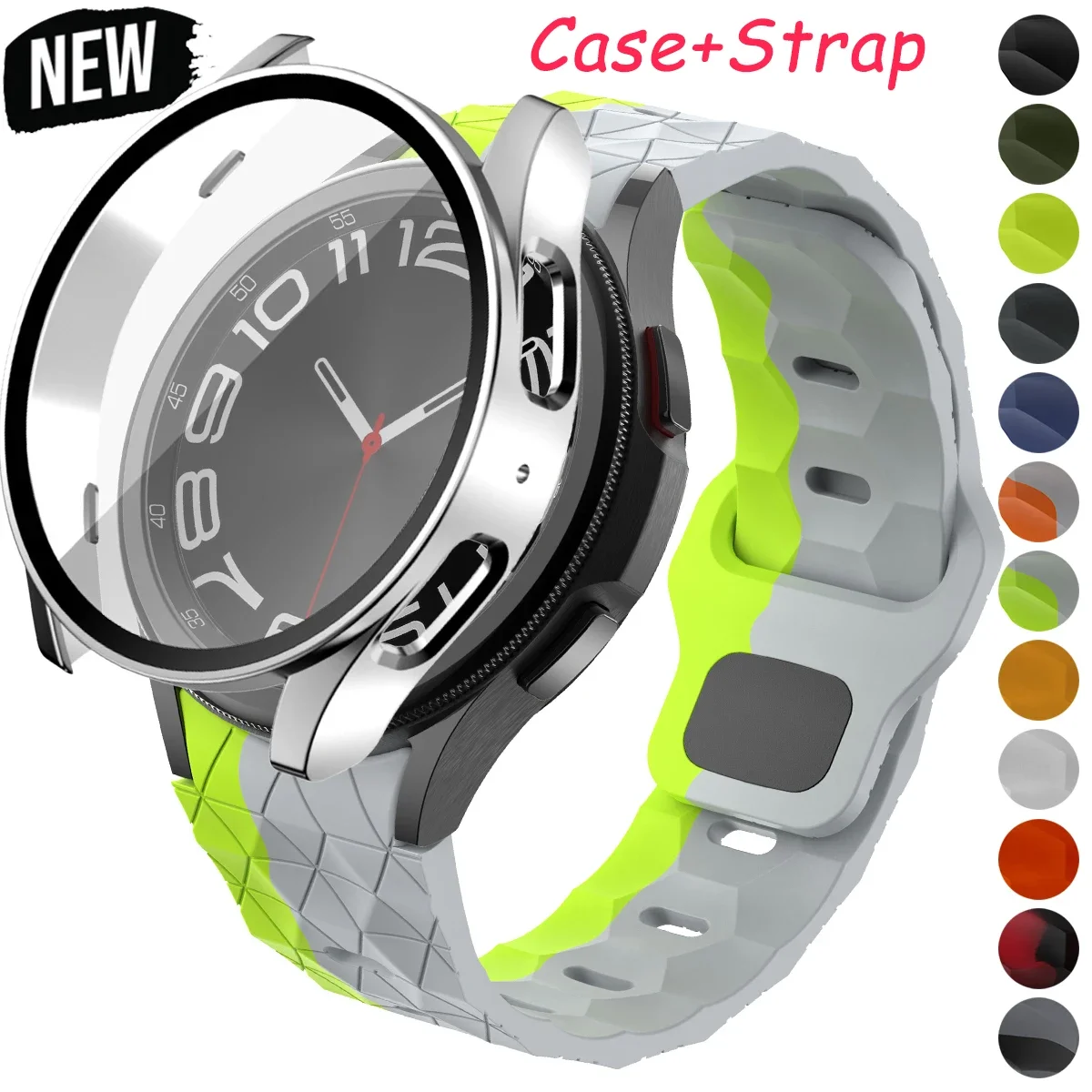 Band+Glass+Case for Samsung Galaxy 4/5/6/7 40mm 44mm Football Pattern Silicone No Gaps Bracelet Watch PC Screen+Screen Protector