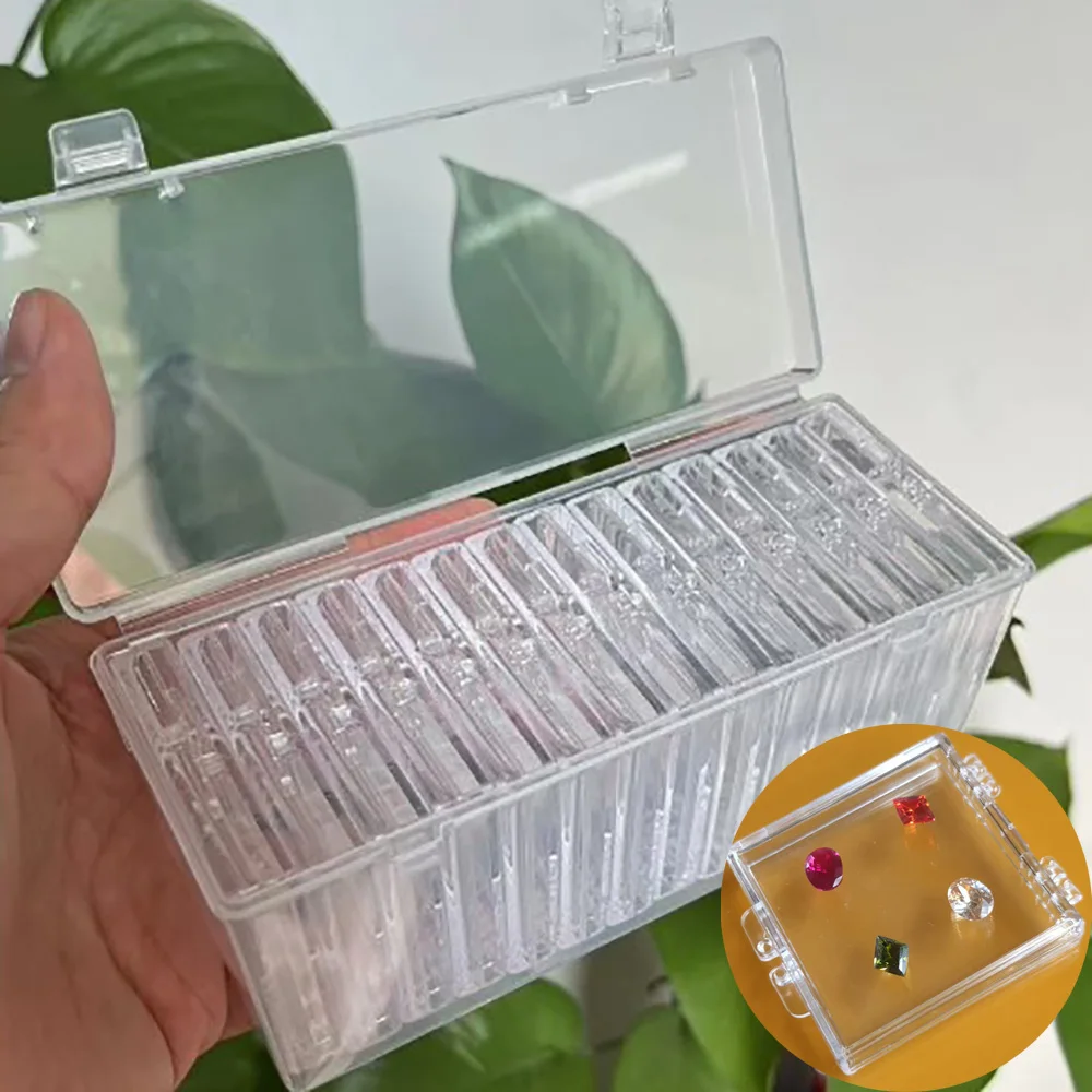 Transparent Stone Storage Box Gems GIA Jewelry Display Organizer Gemstone CVD IGI Gift Packaging Box Loose Diamond Showcase Tray