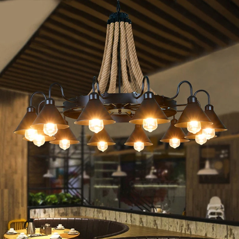 AFRA-candelabro de cuerda de retrofáñamo de estilo americano, colgante nostálgico para Loft, estilo Industrial, cafetería Internet, restaurante, tienda de ollas calientes