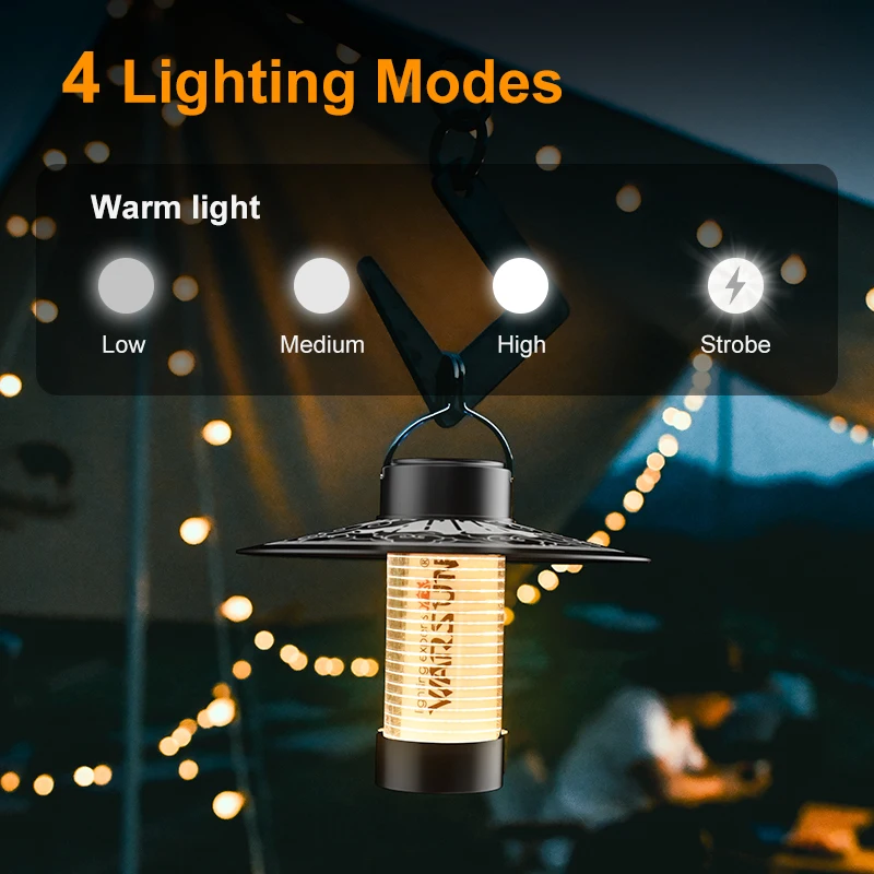 WARSUN CP66 Multipurpose Outdoor Camping Light - Portable LED Lantern with Built-in Battery, 4 Modes, Magnetic Base