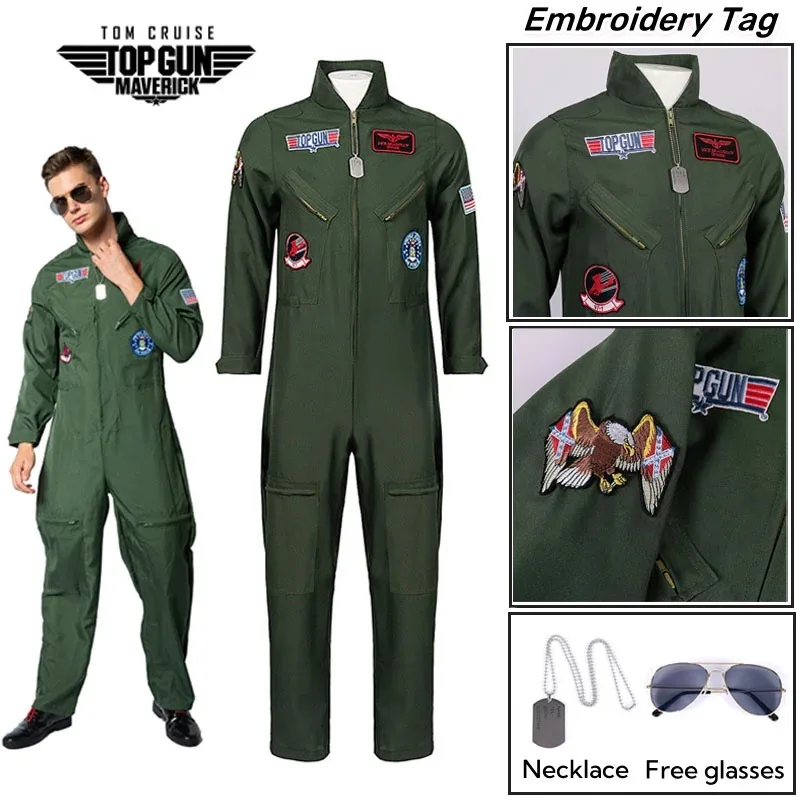 

New Halloween Cosplay Adult Kids Pilot Costume Air Force Flight Suit Roleplay Dress Up with Aviator Accessories Men Army Green M