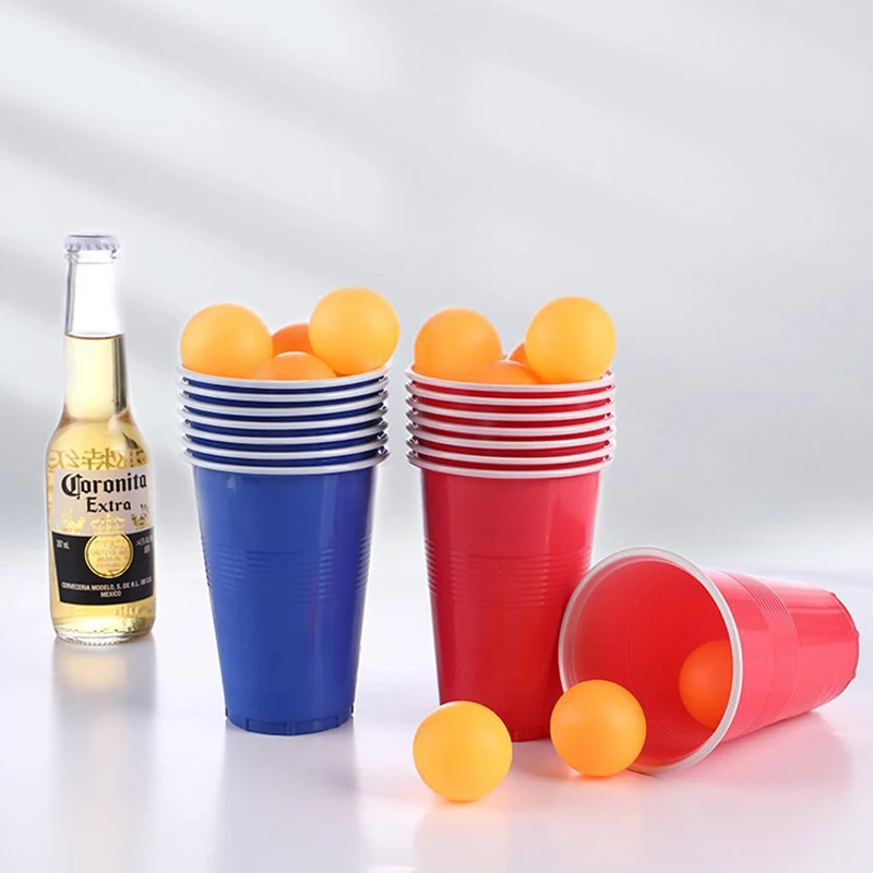 12/24 Cups Beer Pong Set Drinking Cup Board Game Home Party Plastic Cups Reusable Red Cups Toss Table Games Party Bar Supplies