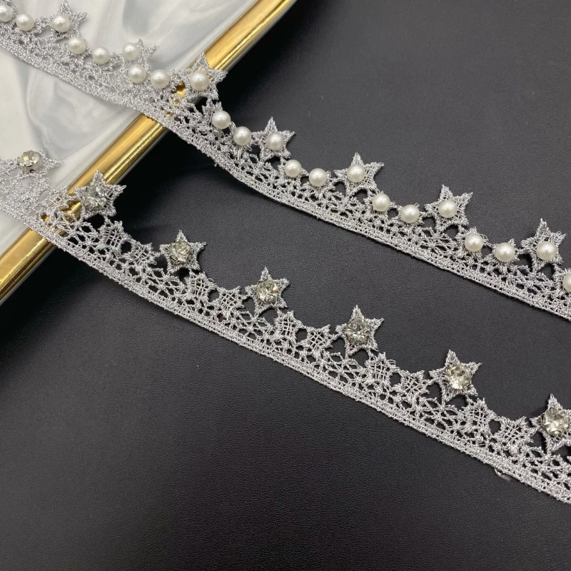 5Yard/Lot Gold Silber 2cm Stern Perlen Stickerei Spitze Trim Band DIY Halskette handgemachte Kleidung Hochzeits kleid Näh materialien – Detail 11