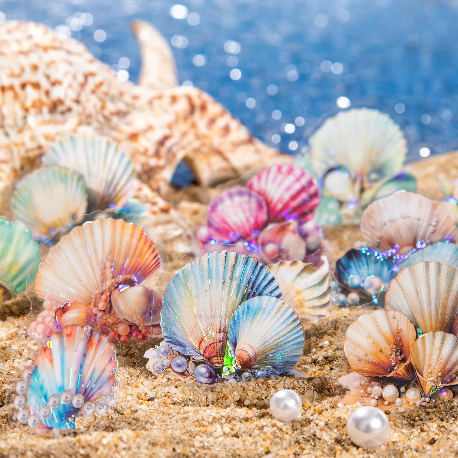 20 PCS/Pack Treasure By The Sea Sticker Pack, Seashell Themed DIY Journal Decorative Stickers for Scrapbook Collage