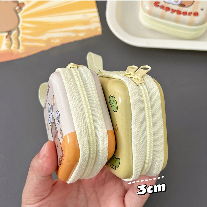 New Capybara Tinplate Wallet Coin Purse Creative Round Mini Portable Earphone Bag Cute Cartoon Animal Coin Key Storage Bag