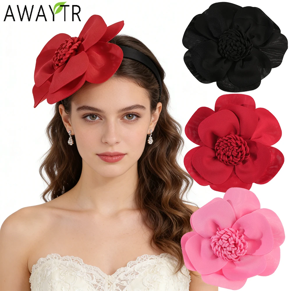 

Широкие атласные повязки для волос AWAYTR с цветами, модные тканевые повязки с пластиковыми элементами, аксессуары для волос, подарок на День святого Валентина