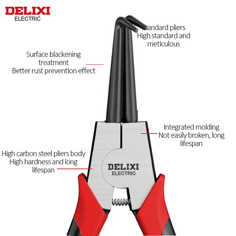 DELIXI ELECTRIC 7In Circlip Pliers,High Carbon Steel Double-sided Precision Grinding，for Removing Installing Puller Locking Ring