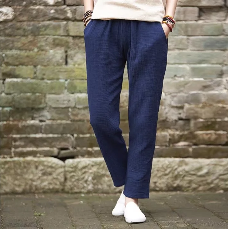 

Hot sale Women Cotton linen Pants Casual Spring Summer Trousers with Pockets plus size trousers Vintage Original Pants