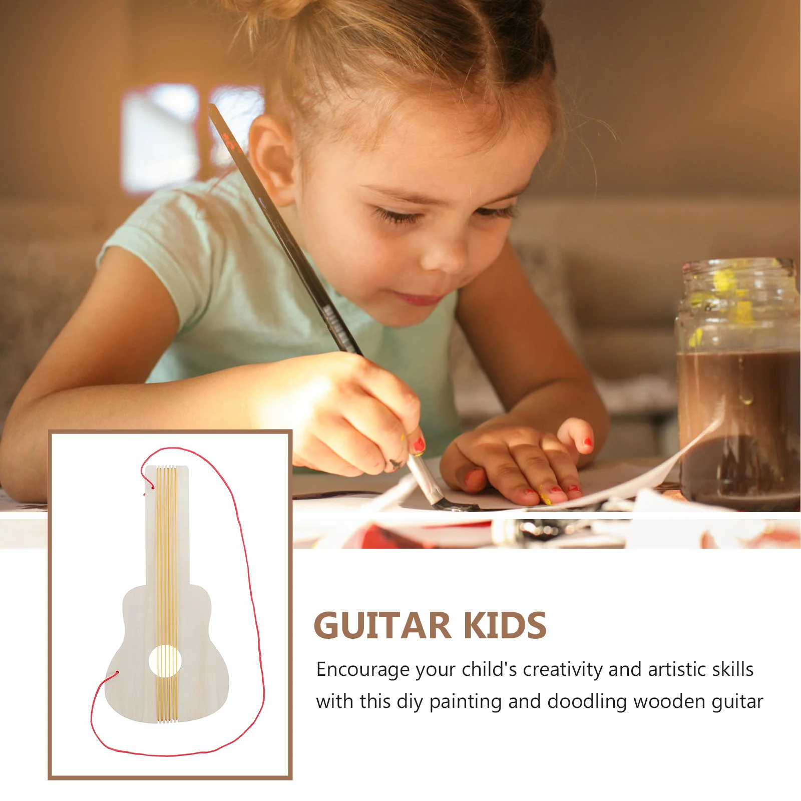 Guitare en bois, bricolage, artisanat de maternelle, peinture inachevée, décor d'instrument de musique pour enfants, activités créatives, 4 pièces