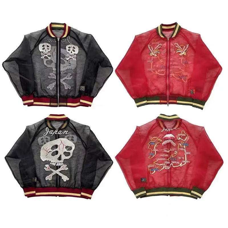 KAPITAL Translucent Silk Jacket High Quality Skull Embroidery Sun Zipper Jacket for Men Women