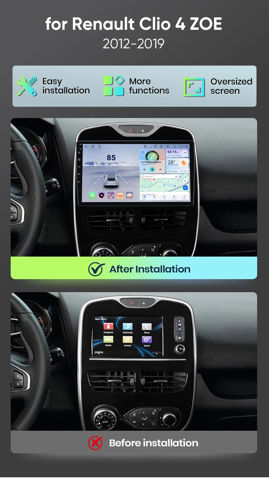 Cestovet Android-Autoradio für Renault Clio 4 2016 2017 2018 2019, kabelloses CarPlay & Android Auto, GPS-Navigation, RDS, FM, WIFI, BT, 4G LTE, IPS-Bildschirm, Touchscreen, Autoradio-Multimedia-Headunit, Lenkradunterstützung – Detail 4