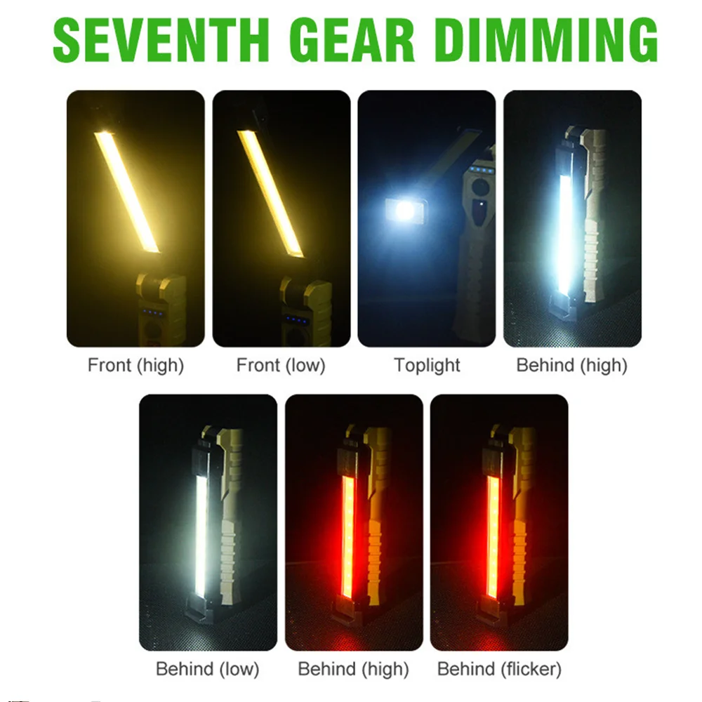 7 Gears Folding Lamp COB LED Work Light Handheld Flashlight Rechargeable Magnet Emergency Car Inspection Lamp Outdoor Car Repair