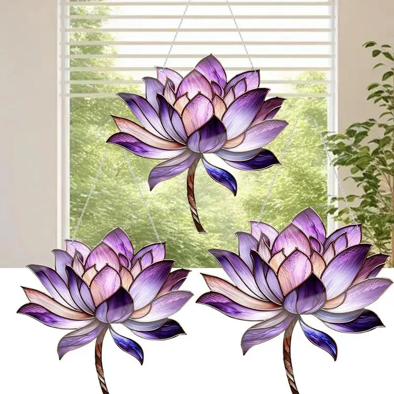 Flor roxa Sun Catcher, Janela Pingente, Acrílico Manchado, Jardim Hangings, Decoração para o Dia das Mães da Avó