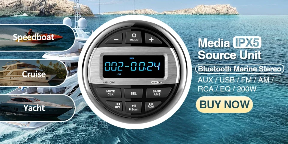 AKAMATE 1Din Bootsradio für RV ATV UTV SPA RZR Marine Media Stereo Player Bluetooth AUX USB mit Fernbedienung FM AM Radio – Detail 1