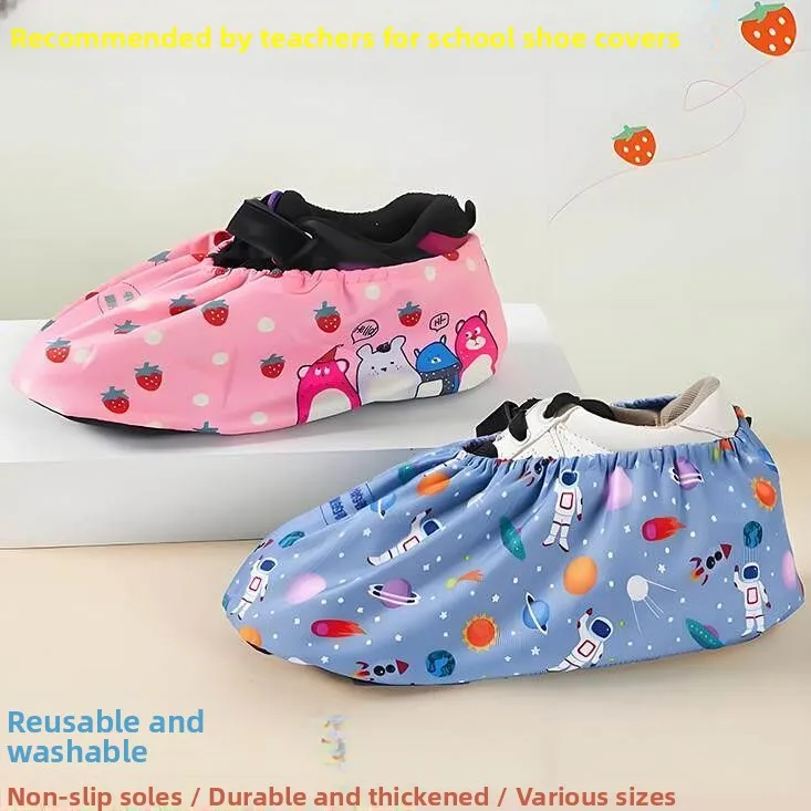 

Детские тканевые противоскользящие пылезащитные чехлы для обуви с мультяшным рисунком, многоразовые накладки на носки для школьников, моющиеся чехлы для ног для компьютерных классов