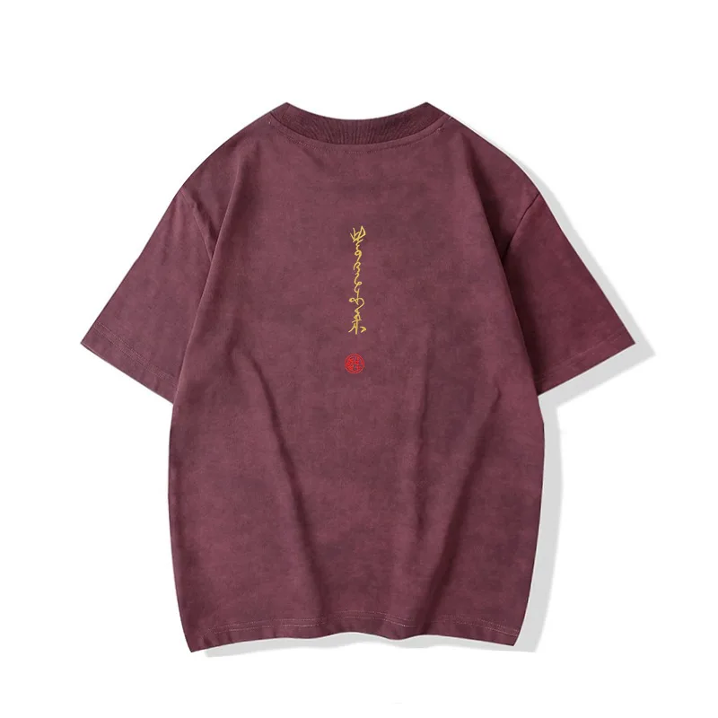 Embroidered Washed Cotton Lotus Embroidery Short Sleeve T-shirt Summer Retro Loose Chinese Style Shirt