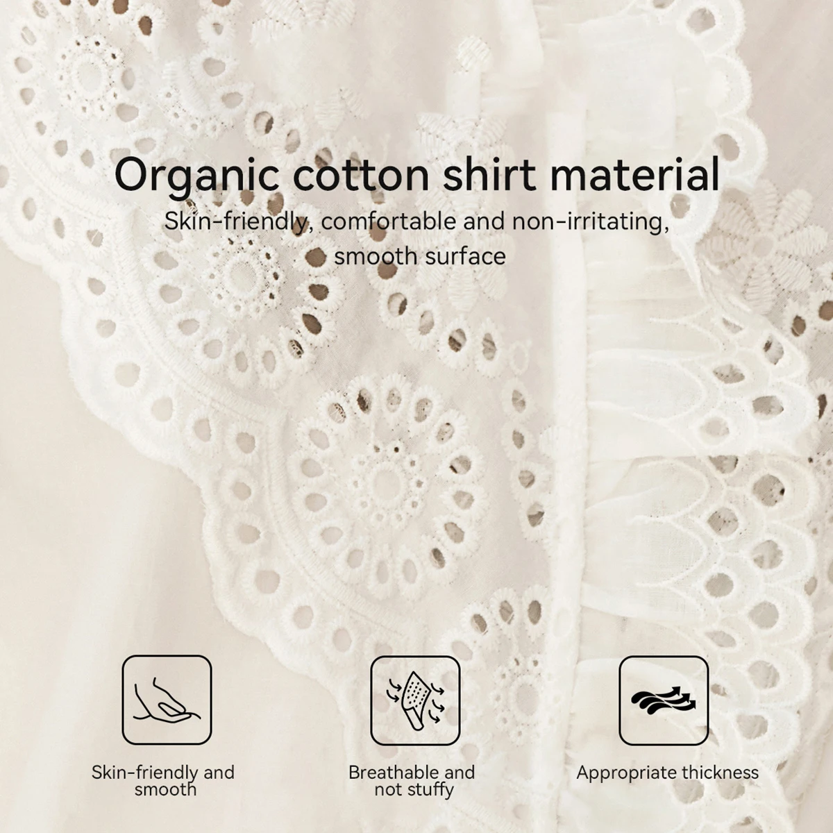 OLrain قميص أبيض من القطن الخالص للنساء 2025 ربيع الخريف مكشكش الرقبة التطريز الجوف التدريجي كم طويل كسول البلوزات M57CC95893