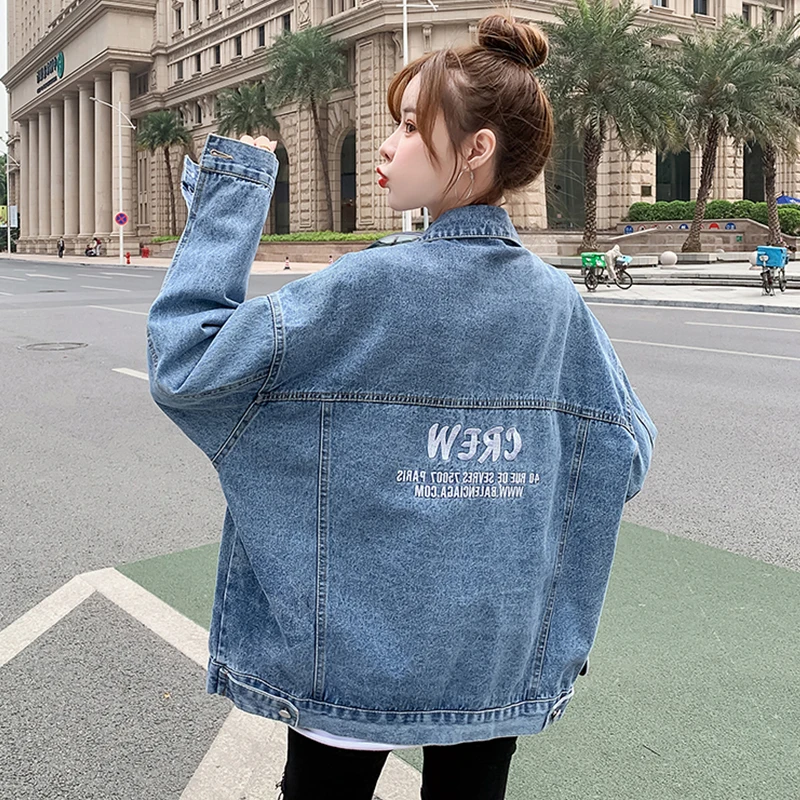 

Fashionable Versatile Women's Denim Jacket Spring Autumn Loose Casual Korean Style Student Friendly Classic Button up Jacket