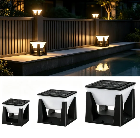 Solar Powered LED Post Pillar Lights, Waterproof Outdoor Landscape Lighting, Solar Fence Deck Cap Decor Lamp for Garden Column