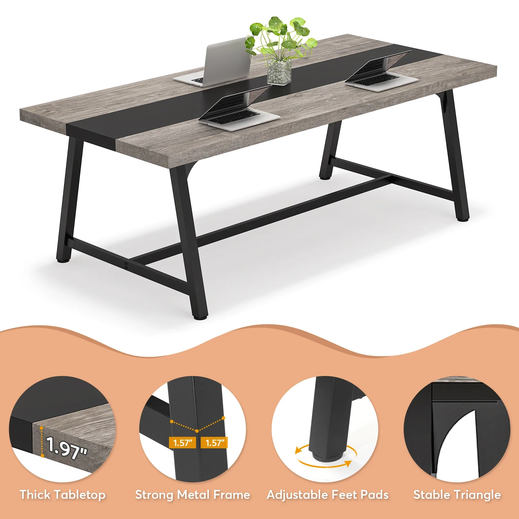 

Tribesigns High Quality Minimalist Dining Room Furniture Kitchen Restaurant Metal Frame Rectangular Wood Dining Table For 8