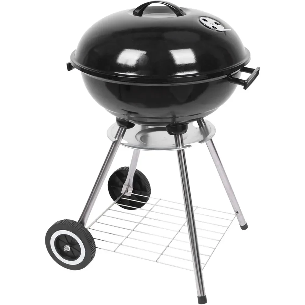 

18 inch Portable Charcoal Grill, Stainless Steel BBQ Kettle Charcoal Grill with Wheels and Storage Holder for Camping,Picnic