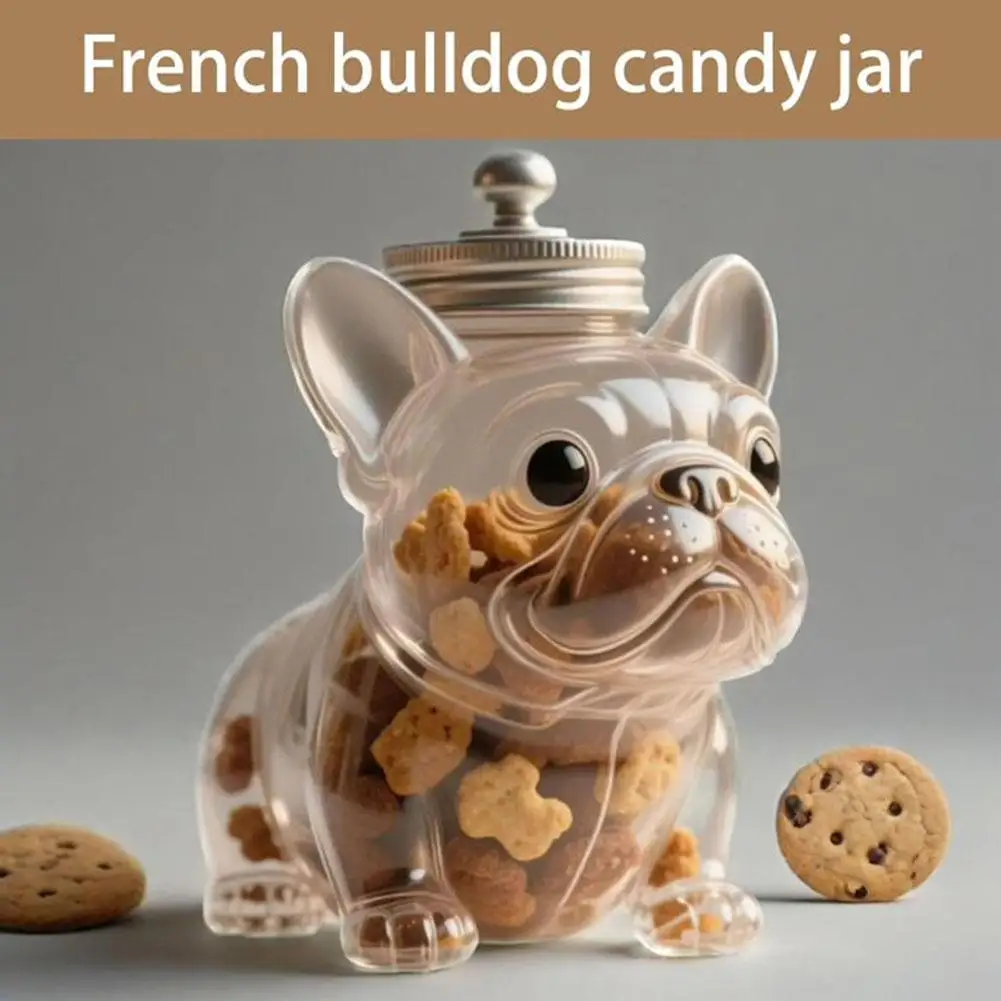 وعاء الوجبات الخفيفة للكلاب من French Bulldog - حاوية تخزين طعام محكمة الغلق لبسكويت الكلاب والكوكيز والحلوى لديكور المطبخ مع غطاء آمن
