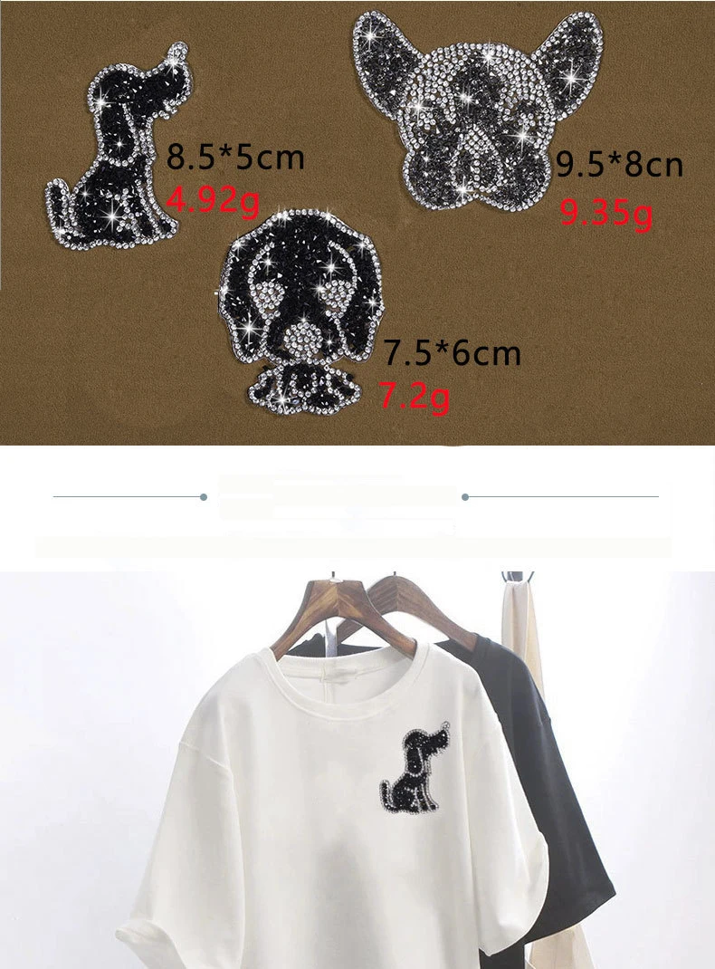 Rhinestone Dog Snowflake Iron On Patches For Clothing Appliques Diy Clothes Bag Sticker Badge Apparel Decoration