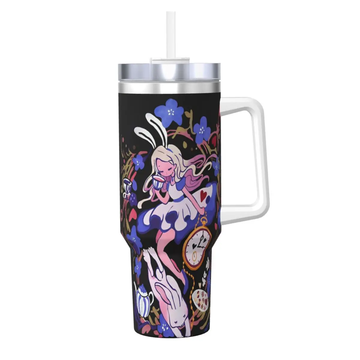 

Stainless Steel Tumbler Alice In Wonderland Mugs Cup With Straws Driving Cold Drink Water Bottle Insulated 40oz Coffee Mug