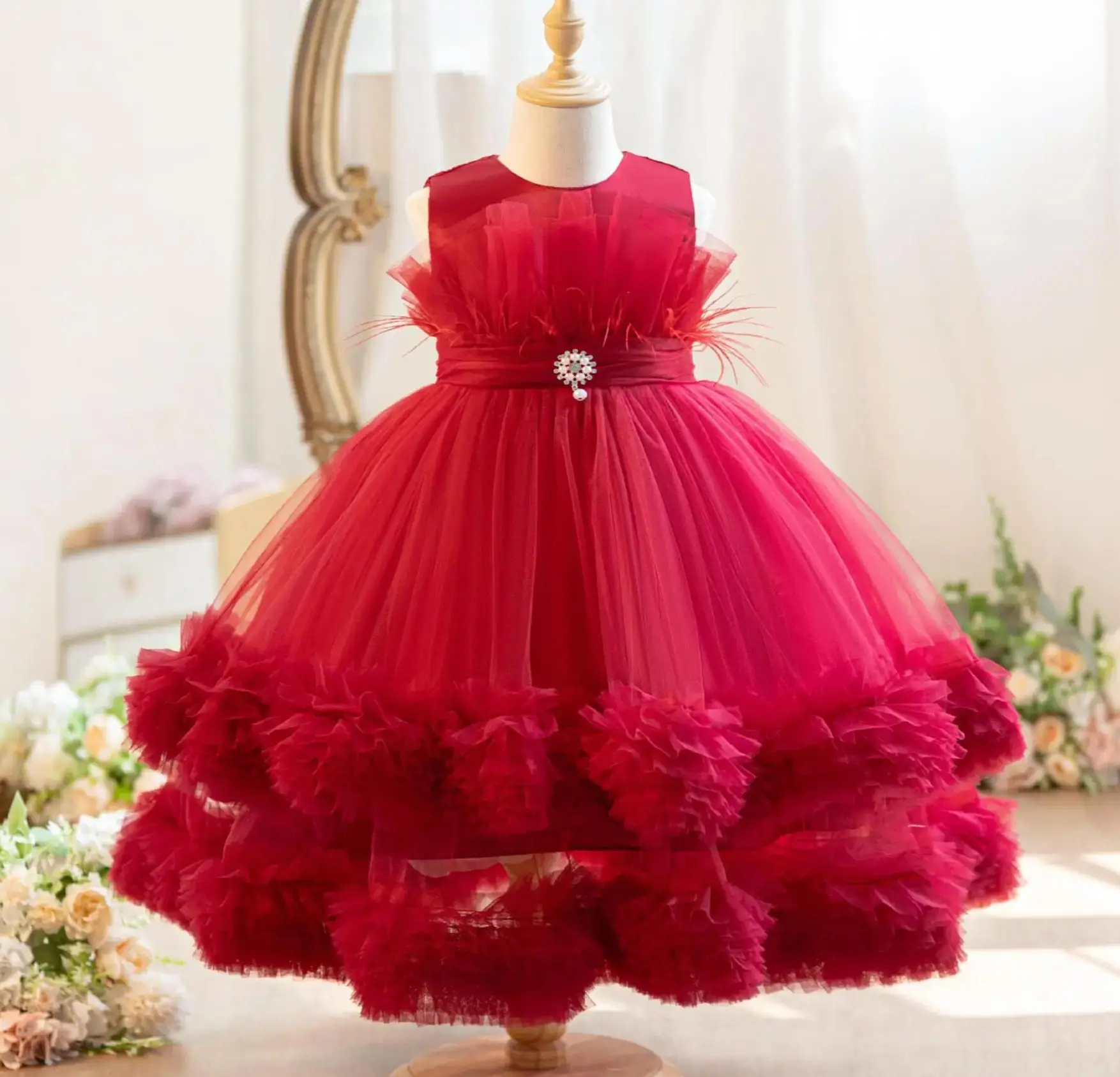 Sukienka dla dziewczynki na wesele, tiulowa, warstwowa, księżniczka, biała odzież dziecięca