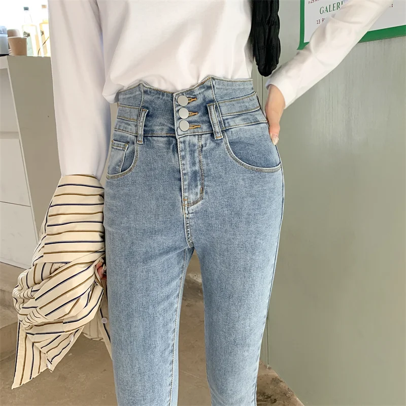 

Light Wash Slim Fit High Waist Women's Jeans Cotton Stretch Denim Pencil Pants Autumn New Style Fashionable And Slimming