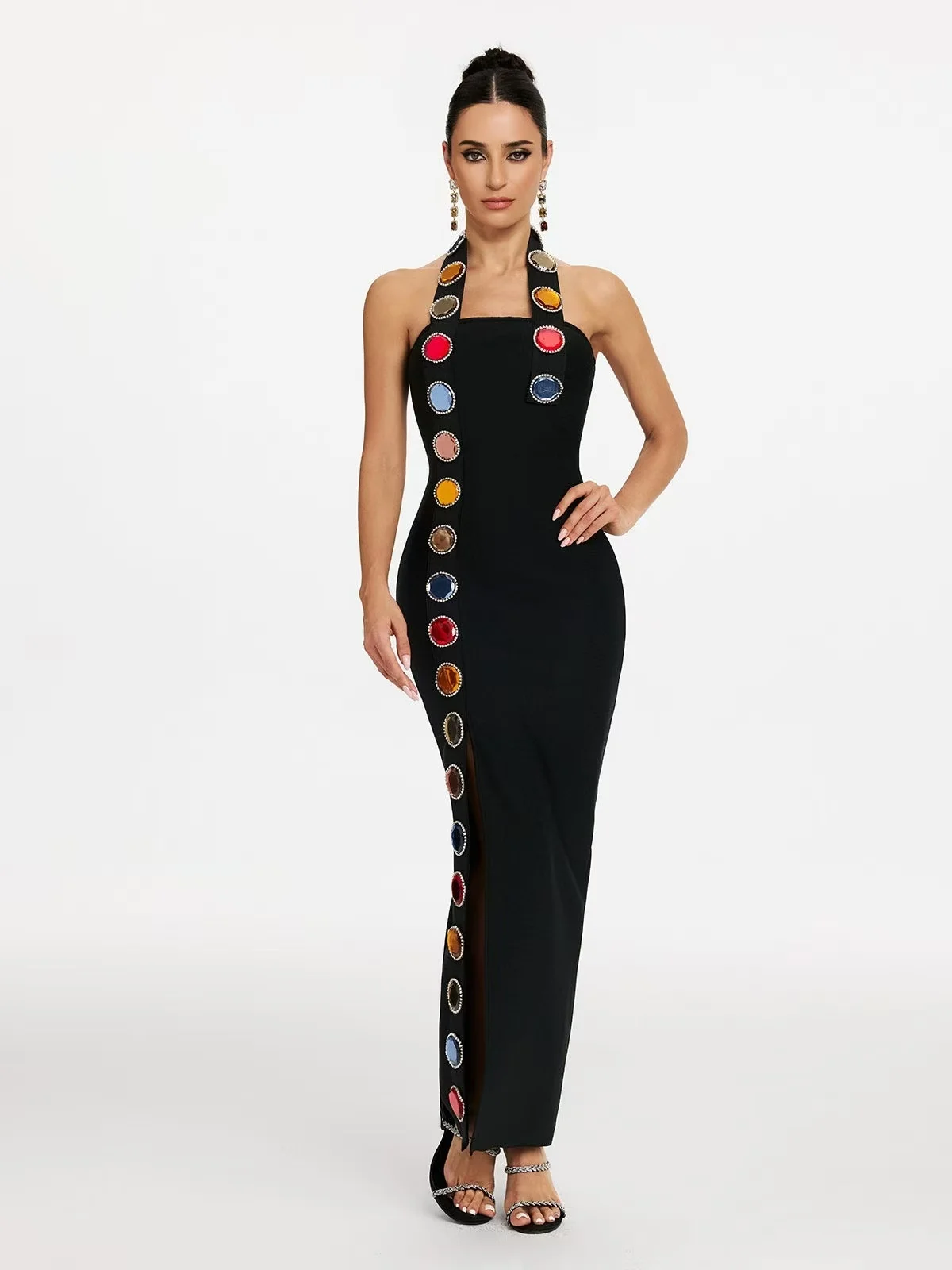 

Summer Sexy Hanging Neck High Slit Wrap Party Evening Gown for Women Suitable for Gatherings And Festive Occasions