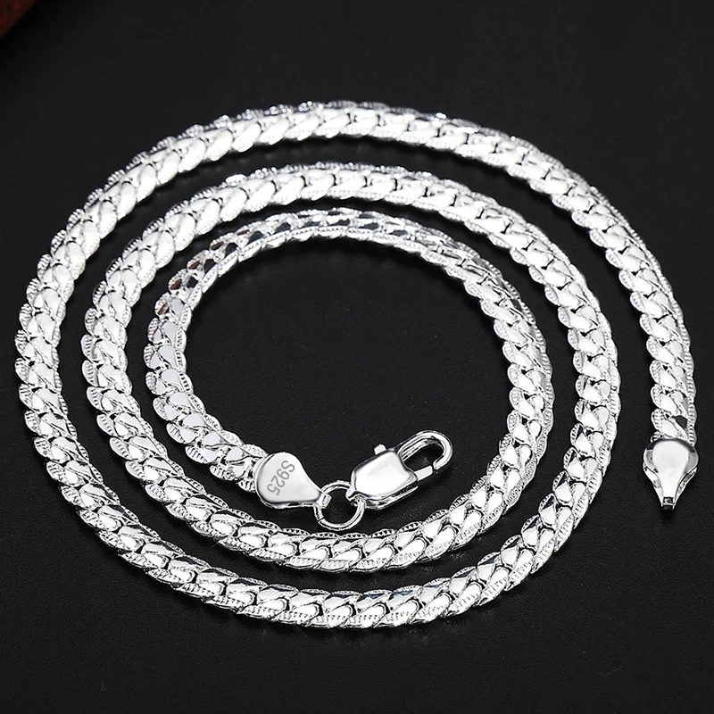 

925 Sterling Silver Chain 18K Gold plated 6MM Full Sideways Necklace For Women Men Party Gift Fashion Engagement Wedding Jewelry