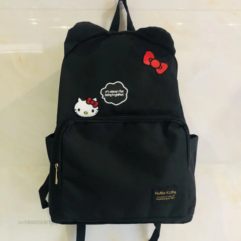 Sanrio hello kitty preto bordado mochilas y2k estudante sacos de ombro moda feminina bolsa para portátil nova mochila casual