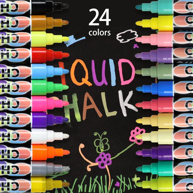 Canetas Apagáveis Liquid Chalk Marker Colorido Led Placa de Escrita Vidro Janela Marcador de Arte Crianças Quadro-negro Pintura