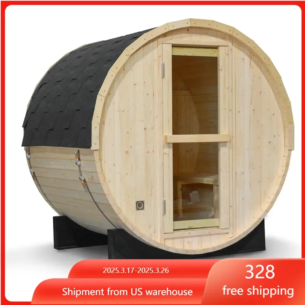 Barrel Sauna, Pinewood Outdoor Sauna for 2-4 People, 72x59 inches Built Different Comfort  Modern Sauna,Solid Base