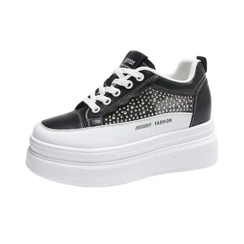

Уличные беговые кроссовки со стразами, женские массивные туфли, увеличивающие рост, дизайнерская женская обувь, кожаные кроссовки на платформе
