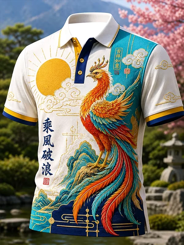 2027 Summer Men's New Style Polo Shirt - Japanese Samurai Series 3D Printed Sports Breathable Quick-Drying Top Family Version