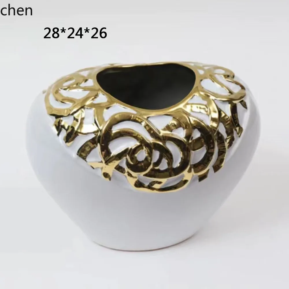 Hxl electroplated gold and silver ceramic flower vase - sample room display piece