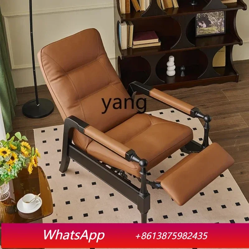 LTT  solid wood office chair multi-functional sofa chair top layer cowhide leisure chair