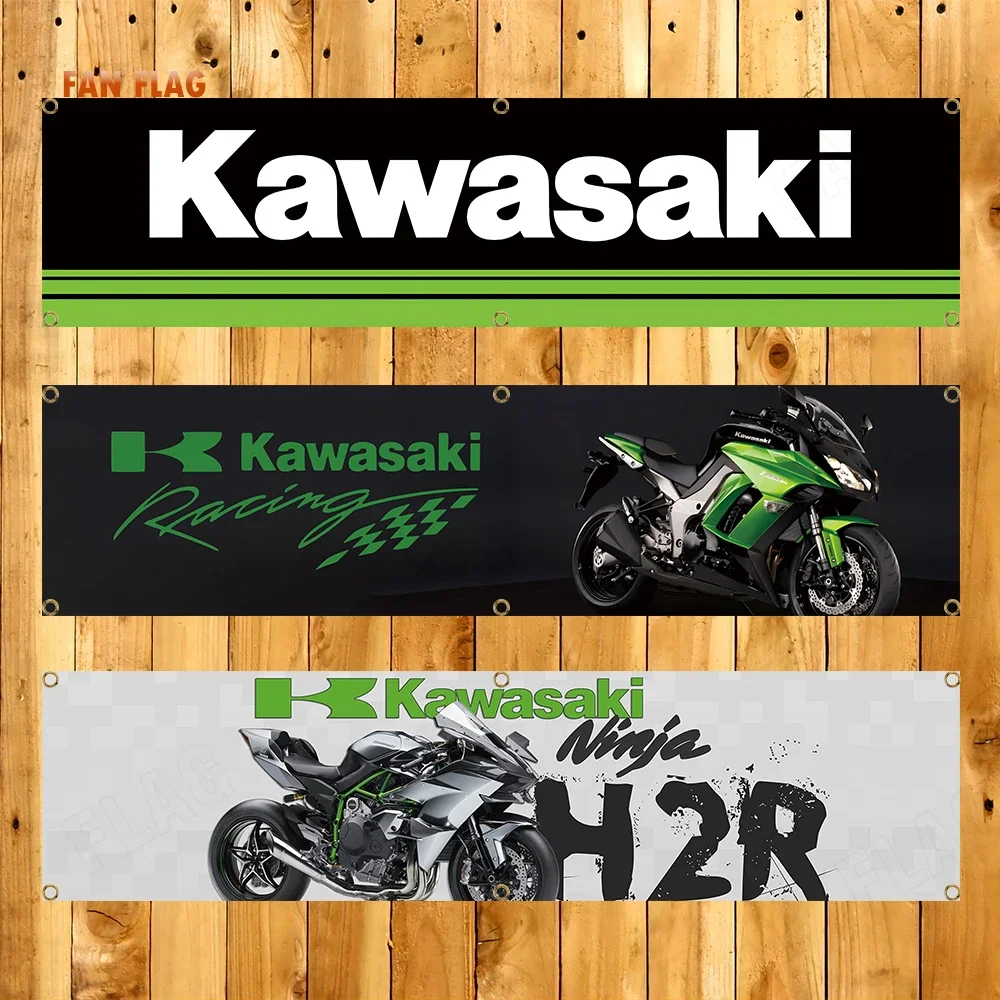 60x240cm Moto K-Kawasakis Niajas Racing Team Flag Polyester Digital Printing Banner for Garage Wall Art Out Door Decoration