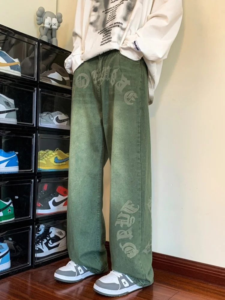 

Retro American Sle Men's Jeans Straight Leg Wide Leg Loose Fit Waed out Denim Pants Youthful Trendy Autumn Wear