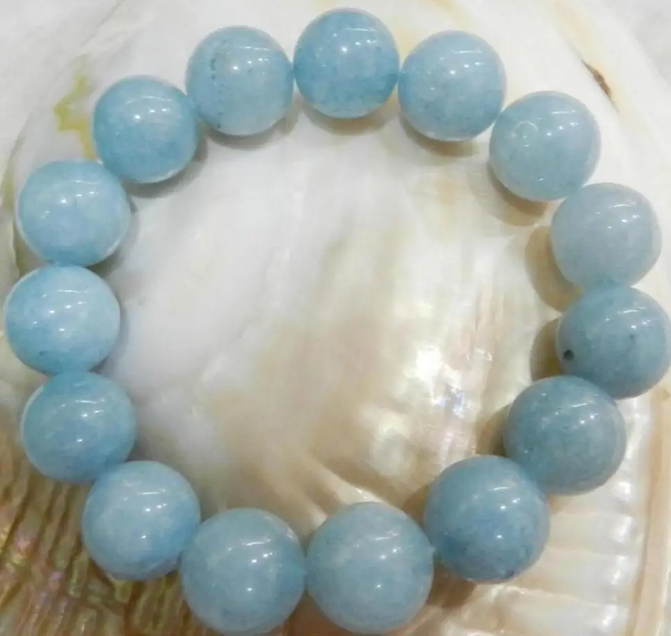 

Fashion jewelry 14MM BRAZILIAN AQUAMARINE GEMS ROUND BEADS STRETCHY BRACELETS 7.5" AAAQ